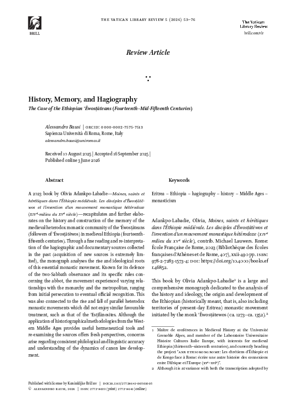 (PDF) History, Memory, and Hagiography: The Case of the Ethiopian ...