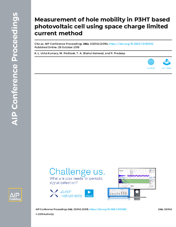 (PDF) Measurement of hole mobility in P3HT based photovoltaic cell ...