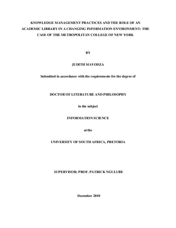 (PDF) Knowledge management practices and the role of an academic ...
