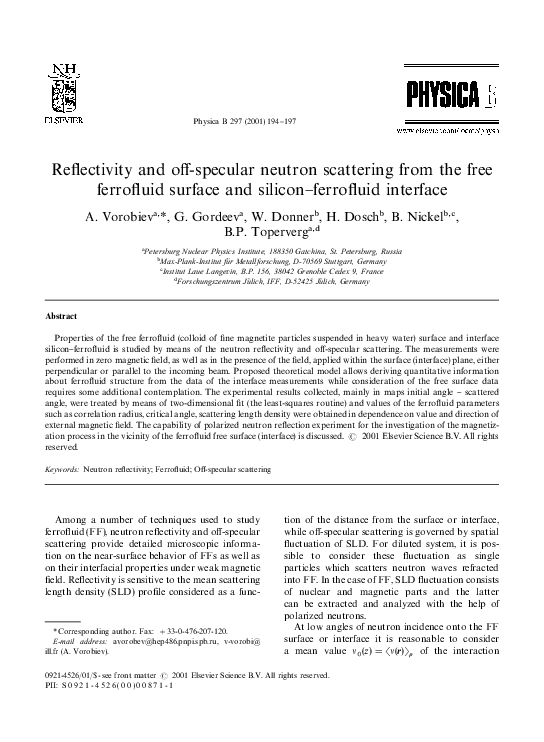 (PDF) Reflectivity and off-specular neutron scattering from the free ...