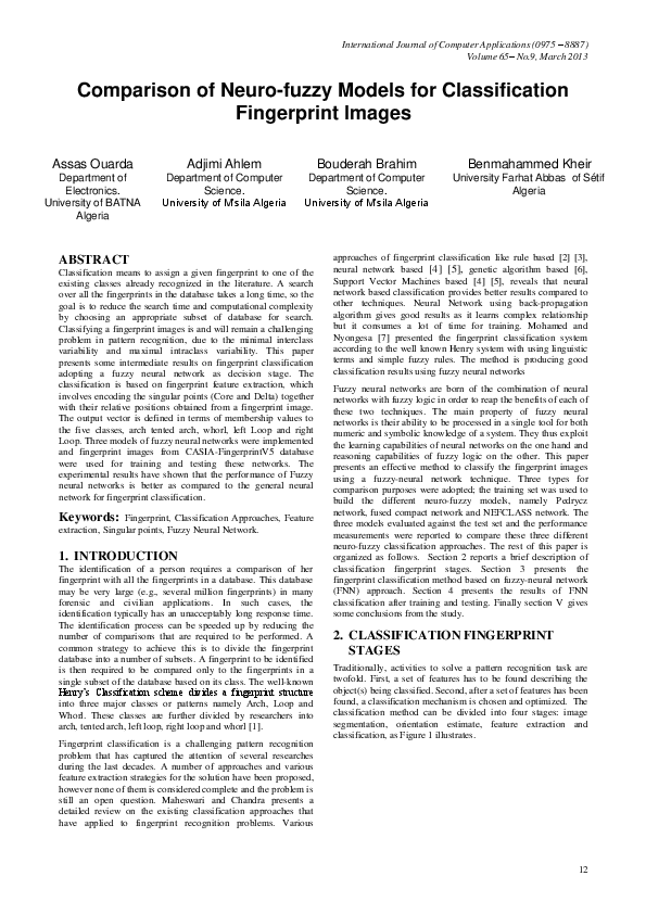(PDF) Comparison of Neuro-fuzzy Models for Classification Fingerprint ...