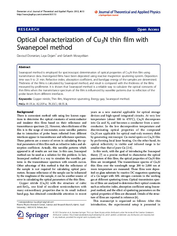 (PDF) Optical characterization of Cu3N thin film with Swanepoel method