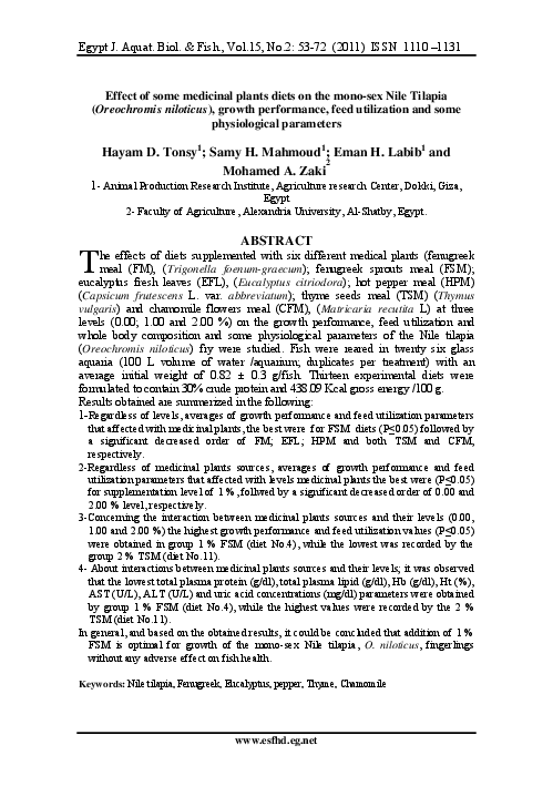 (PDF) Effect of some medicinal plants diets on the mono-sex Nile ...
