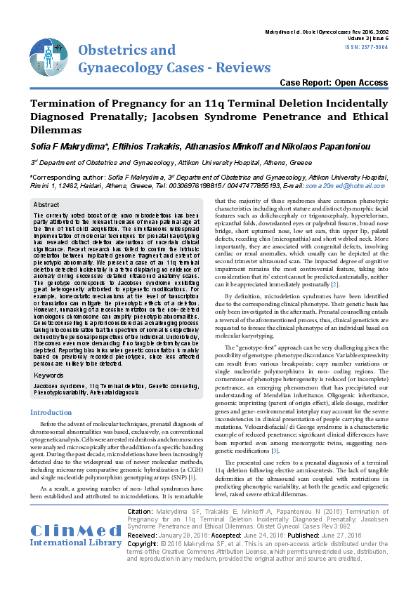 (PDF) Termination of Pregnancy for an 11q Terminal Deletion ...