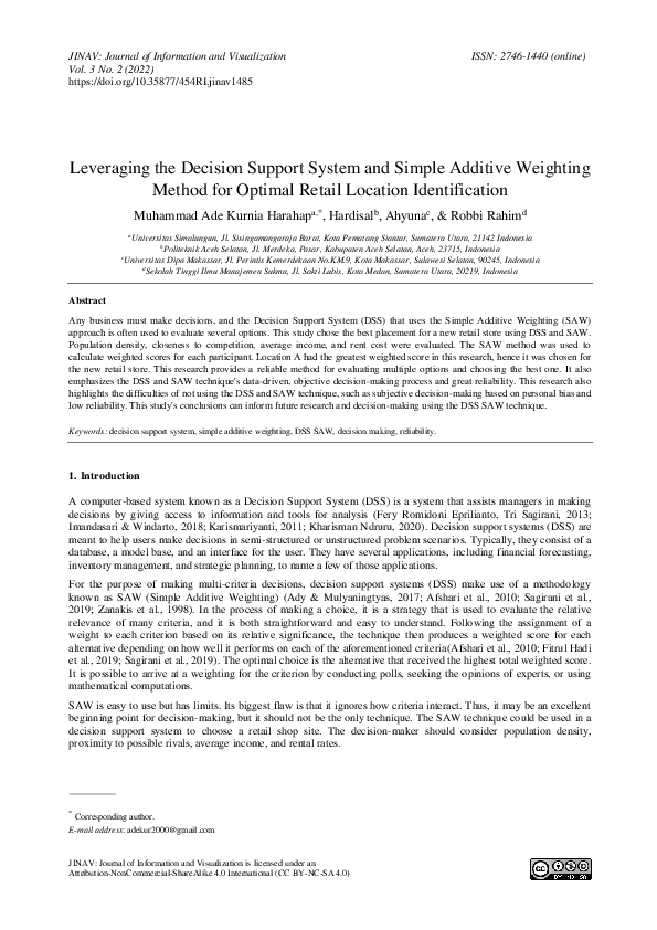 (PDF) Leveraging the Decision Support System and Simple Additive ...