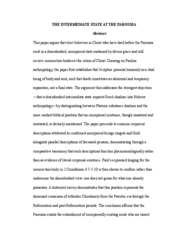 (PDF) The Intermediate State at the Parousia LTR