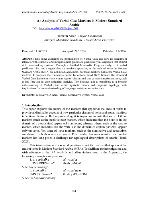 (PDF) An Analysis of Verbal Case Markers in Modern Standard Arabic