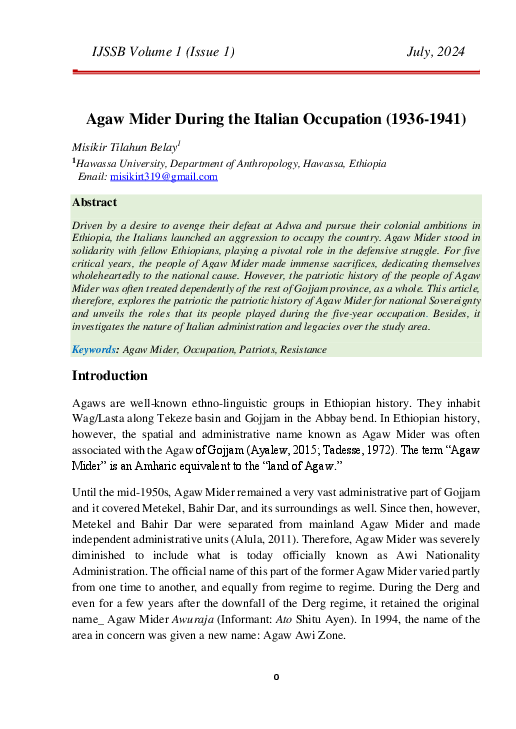 (PDF) Agaw Mider During the Italian Occupation (1936-1941