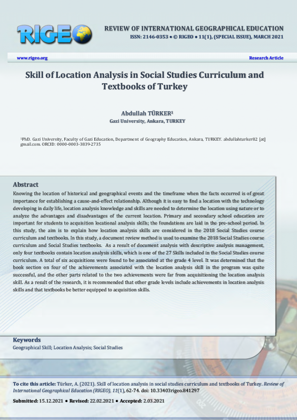 (PDF) Skill of Location Analysis in Social Studies Curriculum and ...
