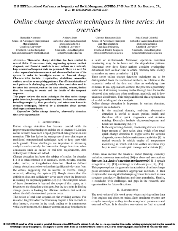 (PDF) Online change detection techniques in time series: An overview
