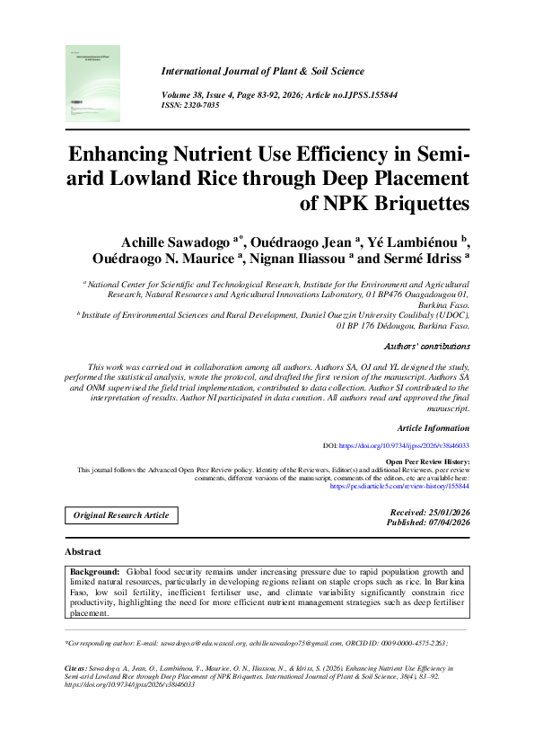 (PDF) Enhancing Nutrient Use Efficiency in Semiarid Lowland Rice ...