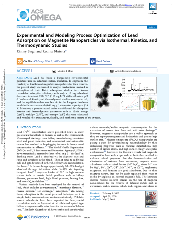 (PDF) Experimental and Modeling Process Optimization of Lead Adsorption ...
