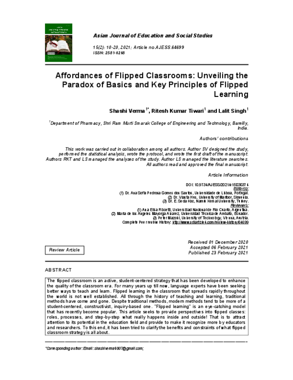 (PDF) Affordances of Flipped Classrooms: Unveiling the Paradox of ...