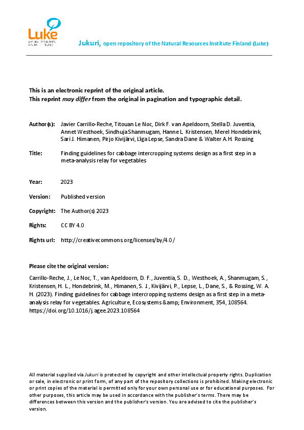 (PDF) Finding guidelines for cabbage intercropping systems design as a ...