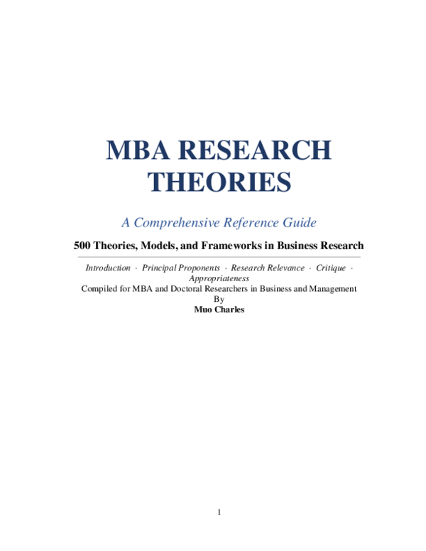 (PDF) MBA RESEARCH THEORIES: A Comprehensive Reference Guide
