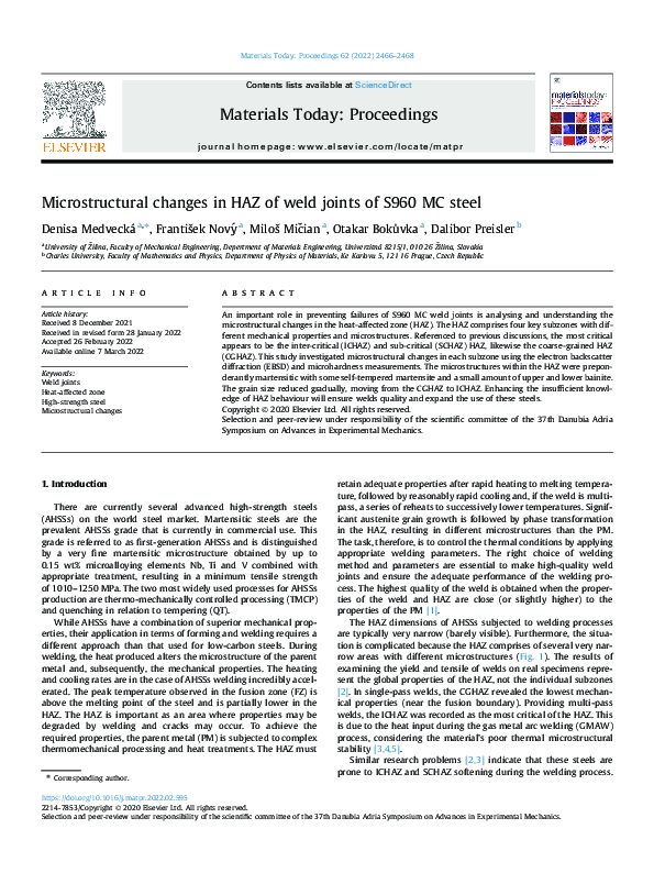 (PDF) Microstructural changes in HAZ of weld joints of S960 MC steel