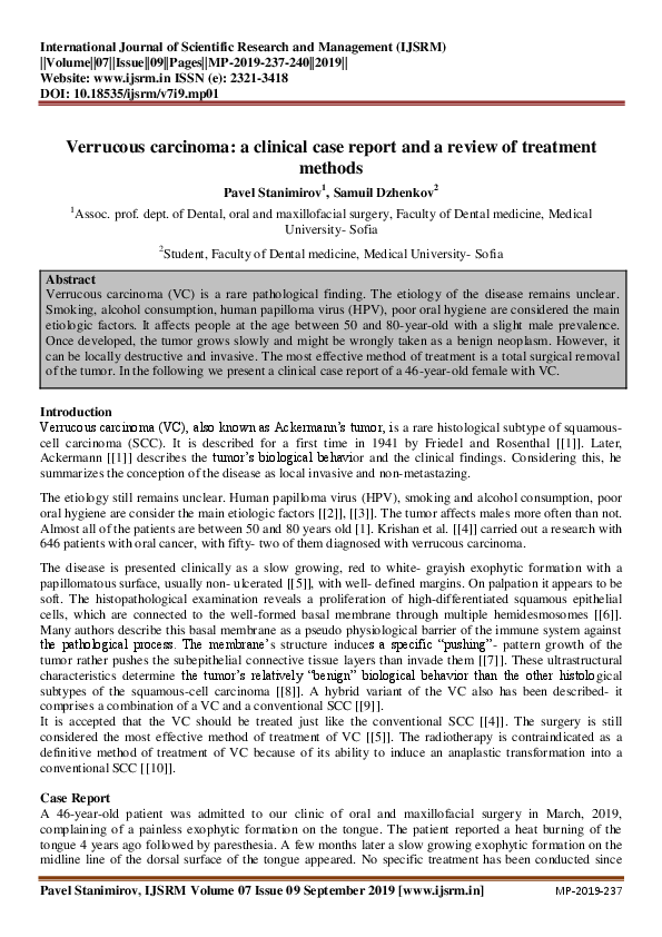 (PDF) Verrucous carcinoma: a clinical case report and a review of ...