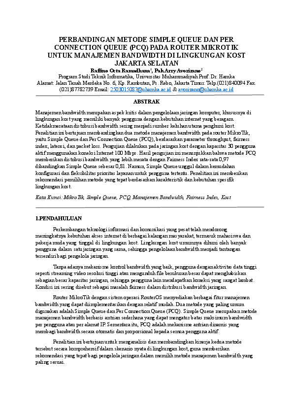 (PDF) PERBANDINGAN METODE SIMPLE QUEUE DAN PER CONNECTION QUEUE (PCQ ...