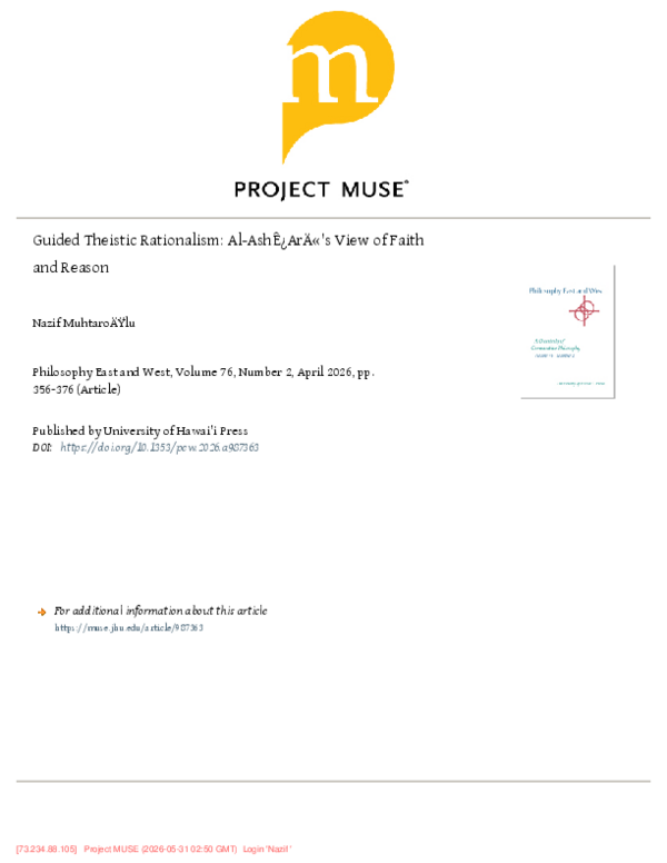 (PDF) Guided Theistic Rationalism: Al-Ashʿarī's View on Faith and Reason