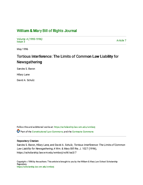 (PDF) Tortious Interference: The Limits of Common Law Liability for ...