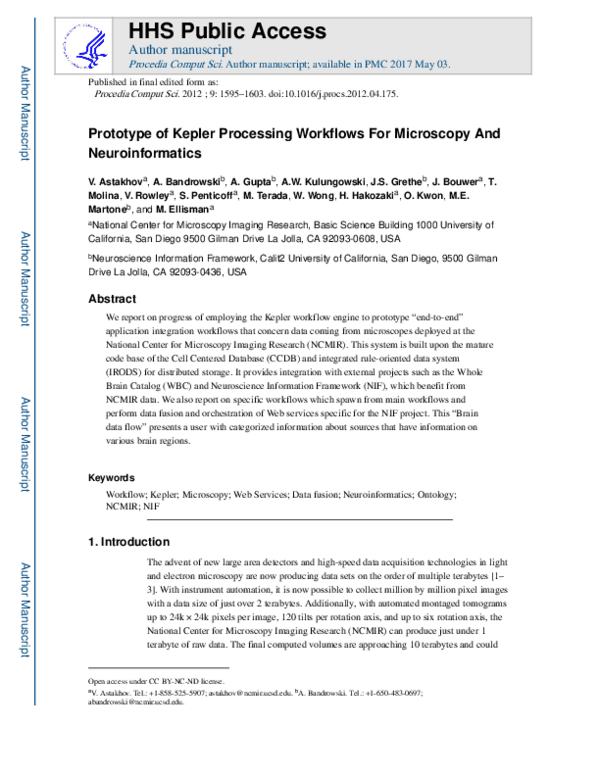 (PDF) Prototype of Kepler Processing Workflows For Microscopy And ...