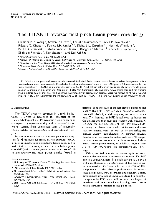 (PDF) The TITAN-II reversed-field-pinch fusion-power-core design