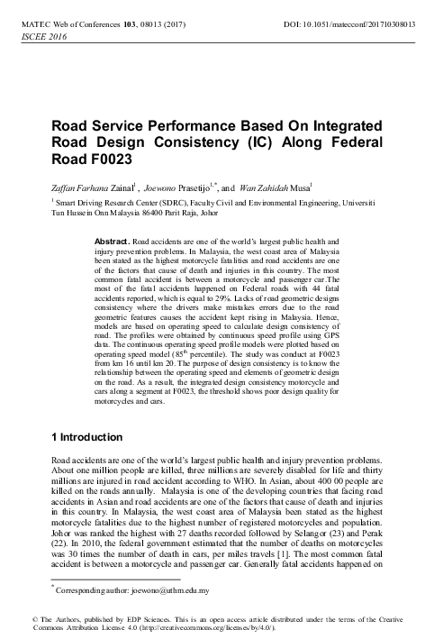 (PDF) Road Service Performance Based On Integrated Road Design ...