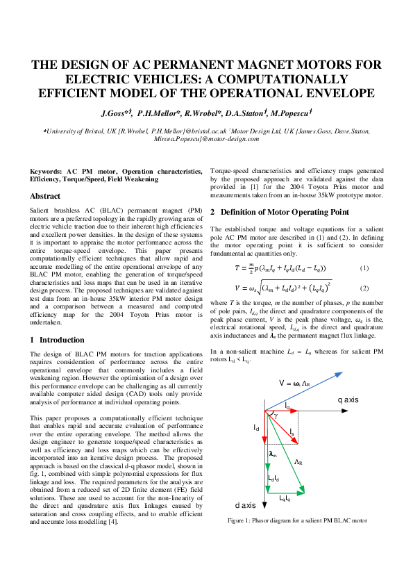 (PDF) The design of AC permanent magnet motors for electric vehicles: a ...