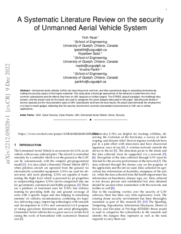 (PDF) A systematic literature review on Security of Unmanned Aerial ...