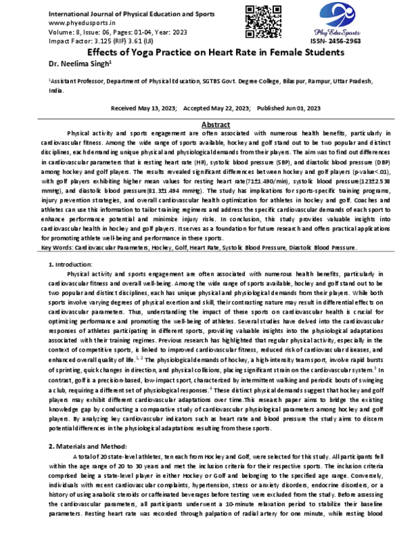 (PDF) Effects of Yoga Practice on Heart Rate in Female Students