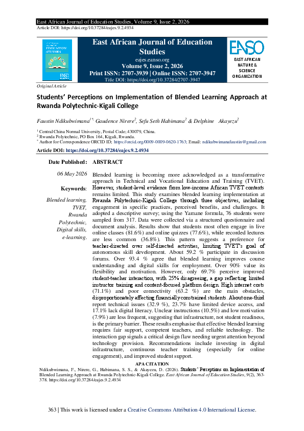 (PDF) Students' Perceptions on Implementation of Blended Learning ...