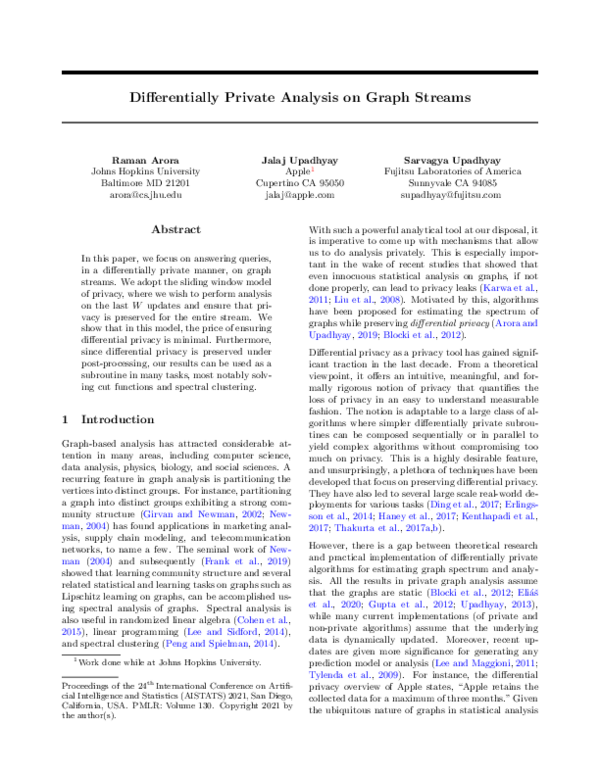 (PDF) Differentially Private Analysis on Graph Streams