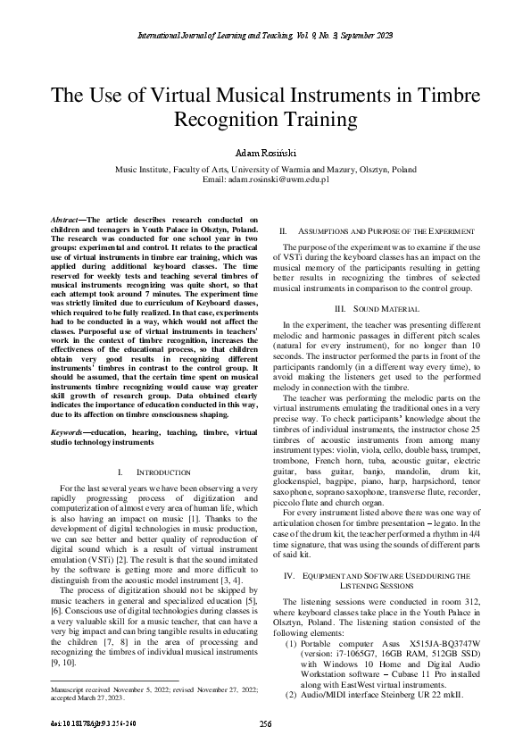 (PDF) The Use of Virtual Musical Instruments in Timbre Recognition Training