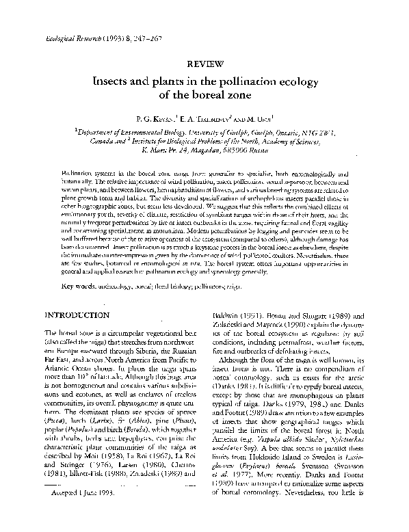 (PDF) Insects and plants in the pollination ecology of the boreal zone