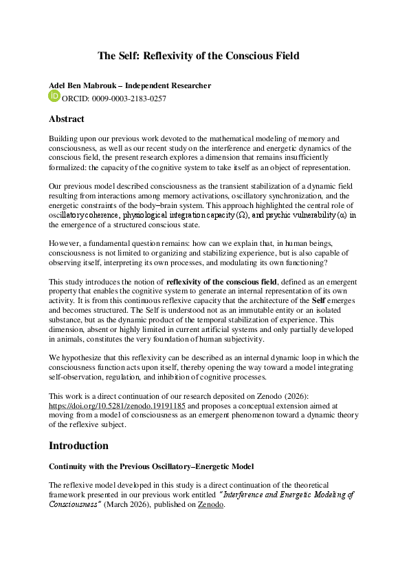 (PDF) The Self: Reflexivity of the Conscious Field