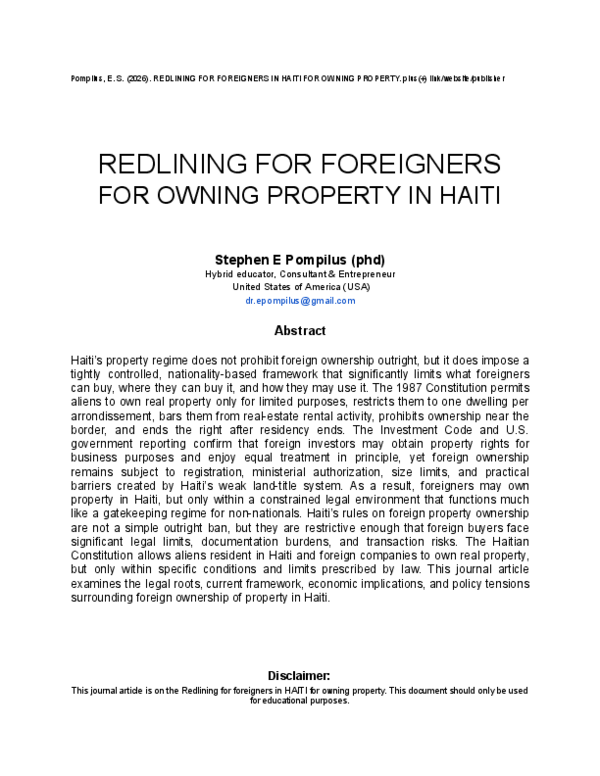 (PDF) REDLINING FOR FOREIGNERS FOR OWNING PROPERTY IN HAITI