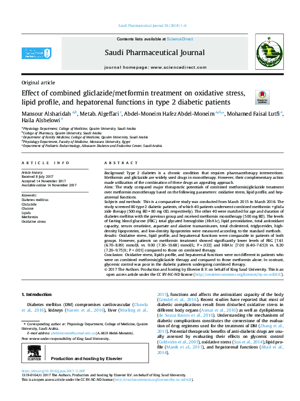 (PDF) Effect of combined gliclazide/metformin treatment on oxidative ...