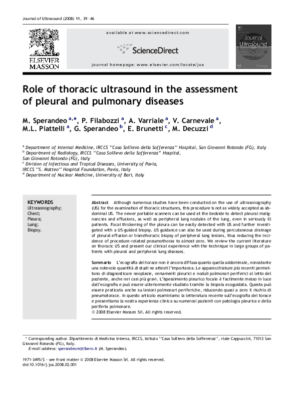 (PDF) Role of thoracic ultrasound in the assessment of pleural and ...