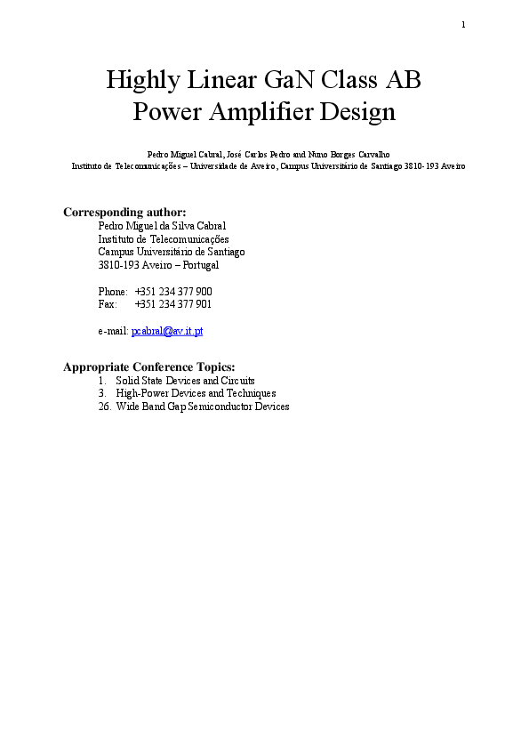 (PDF) Highly Linear GaN Class AB Power Amplifier Design
