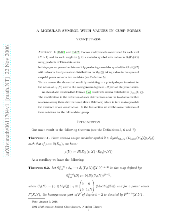 (PDF) A modular symbol with values in cusp forms