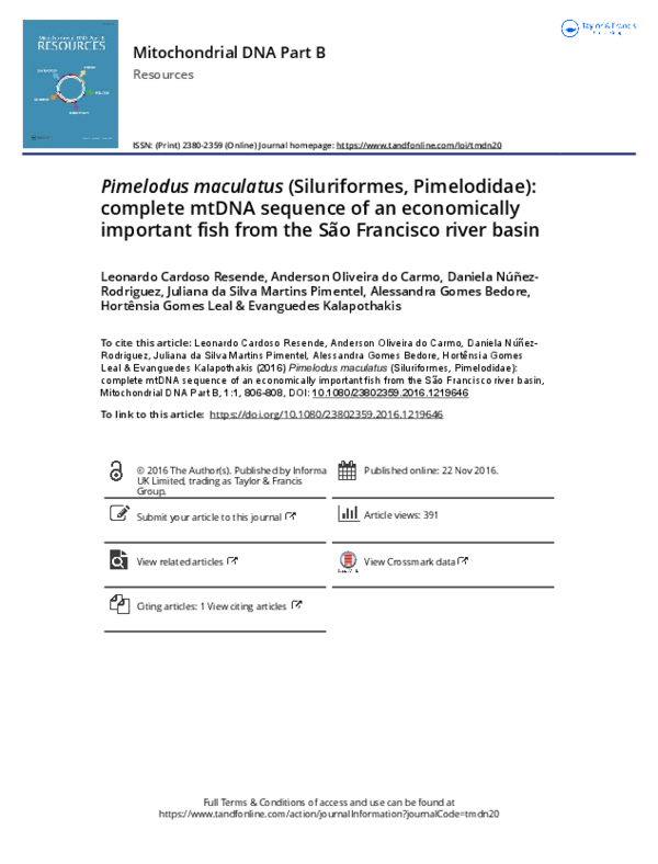 (PDF) Pimelodus maculatus (Siluriformes, Pimelodidae): complete mtDNA ...