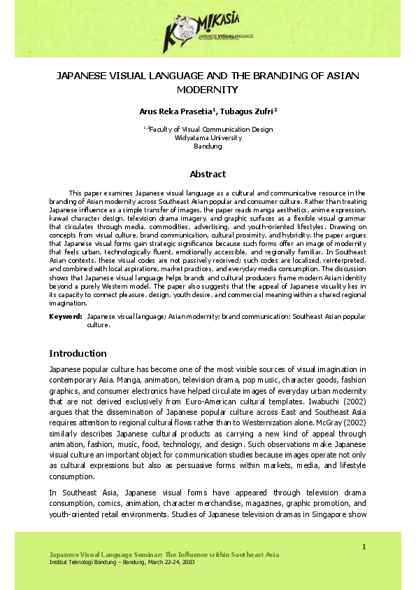 (PDF) JAPANESE VISUAL LANGUAGE AND THE BRANDING OF ASIAN MODERNITY