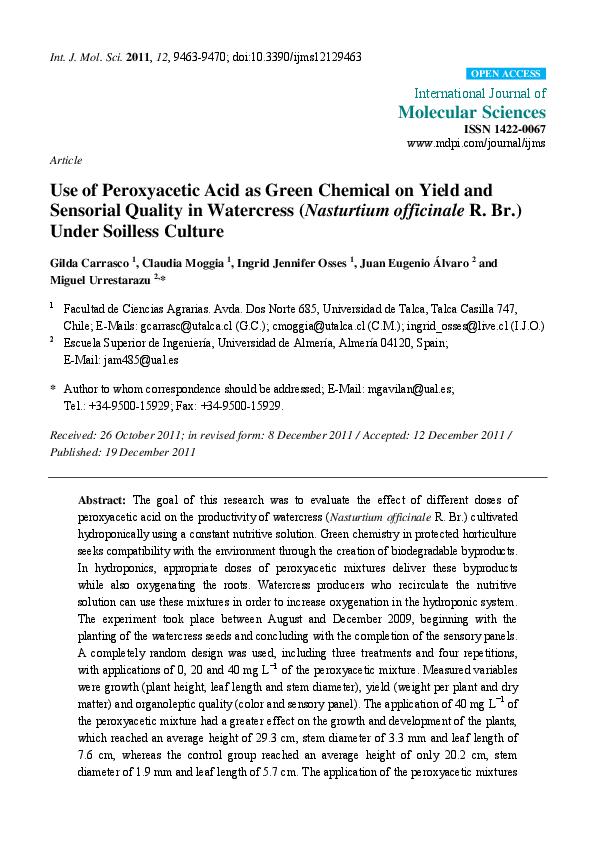 (PDF) Use of peroxyacetic acid as green chemical on yield and sensorial ...