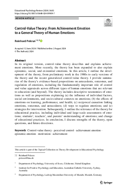 (PDF) Control-Value Theory: From Achievement Emotion to a General ...