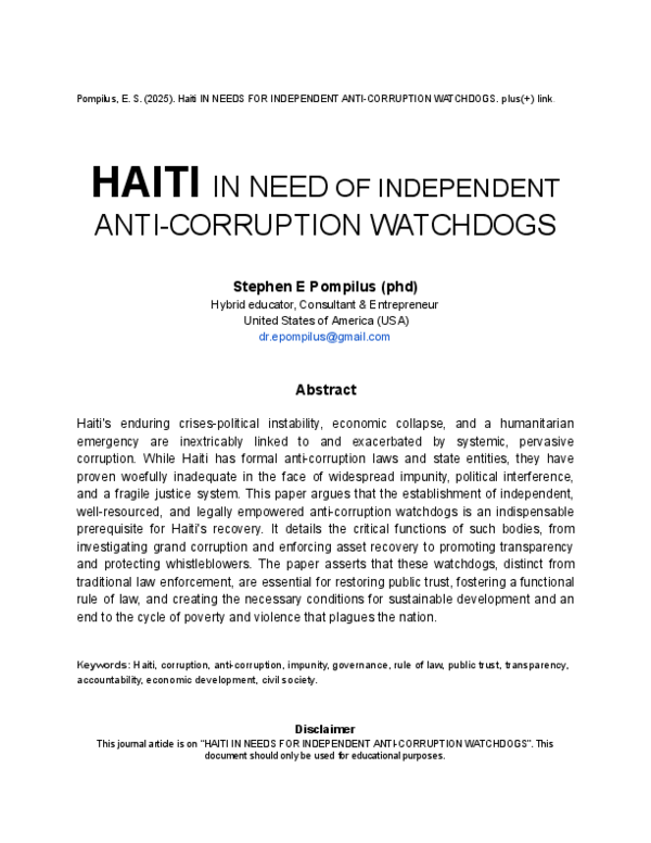 (PDF) HAITI IN NEED OF INDEPENDENT ANTI-CORRUPTION WATCHDOGS