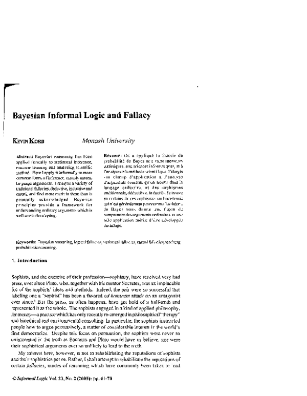 (PDF) Bayesian Informal Logic and Fallacy