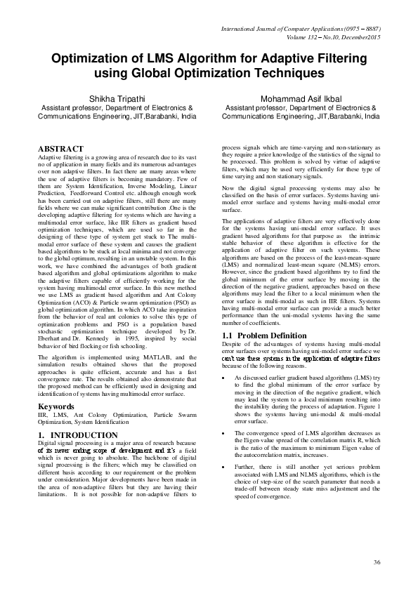 (PDF) Optimization of LMS Algorithm for Adaptive Filtering using Global ...
