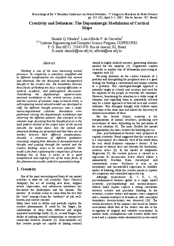 (PDF) Creativity and Delusions: The Dopaminergic Modulation of Cortical ...