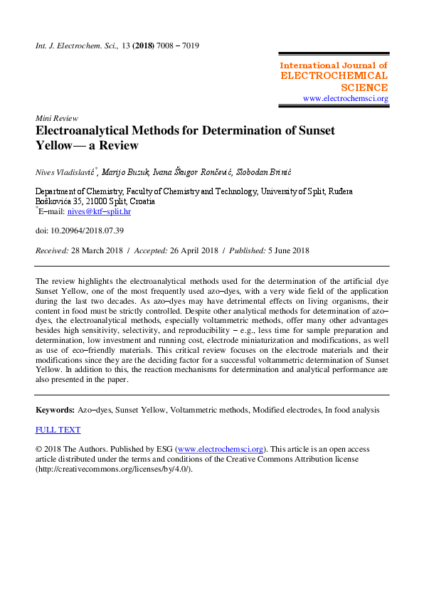 (PDF) Electroanalytical Methods for Determination of Sunset Yellow— a ...