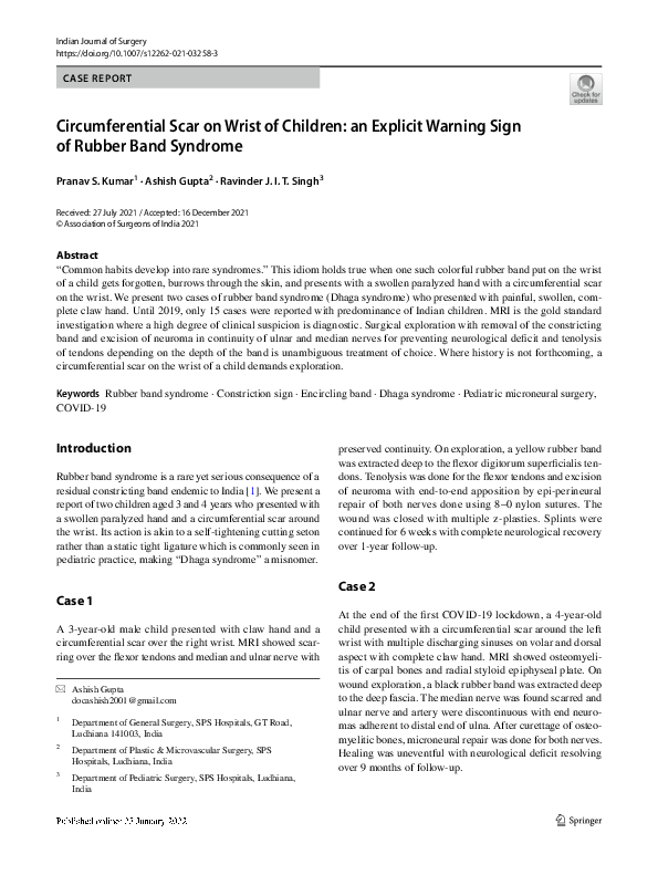 (PDF) Circumferential Scar on Wrist of Children: an Explicit Warning ...